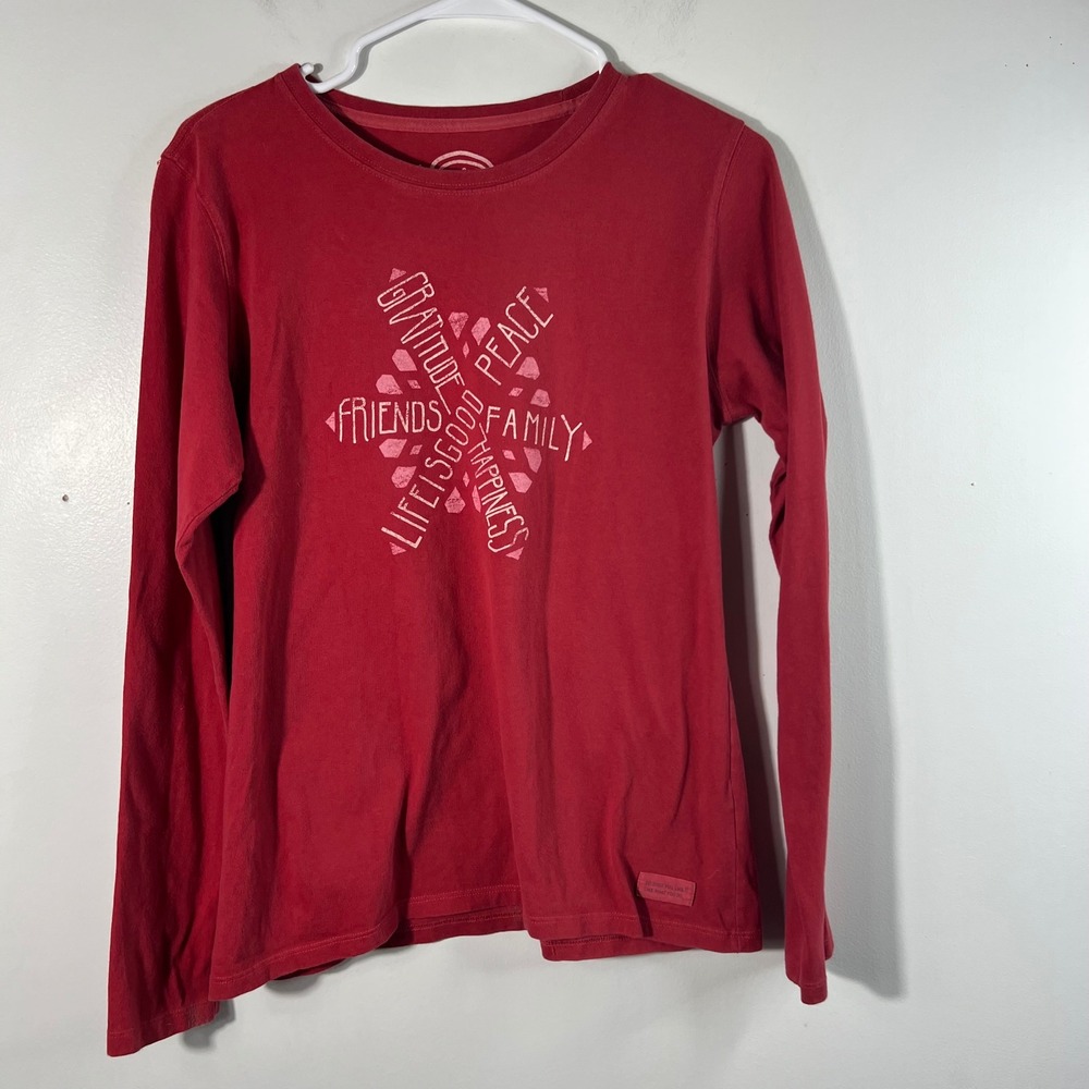 Womens Life is Good Classic Fit Long Sleeve‎ Tee Shirt Snowflake Words Peace